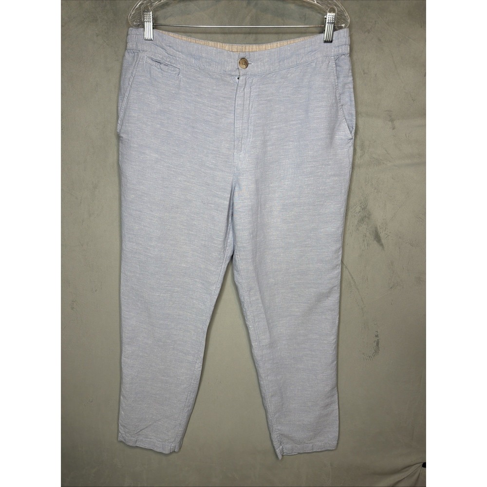Panama Jack Mens L Blue Linen Cotton Pants Drawstring Elastic Waist Casual